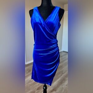 Elegant Faux Wrap Royal Blue Dress